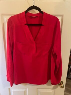 Nine West Bright Red V-Neck Long-Sleeve Blouse